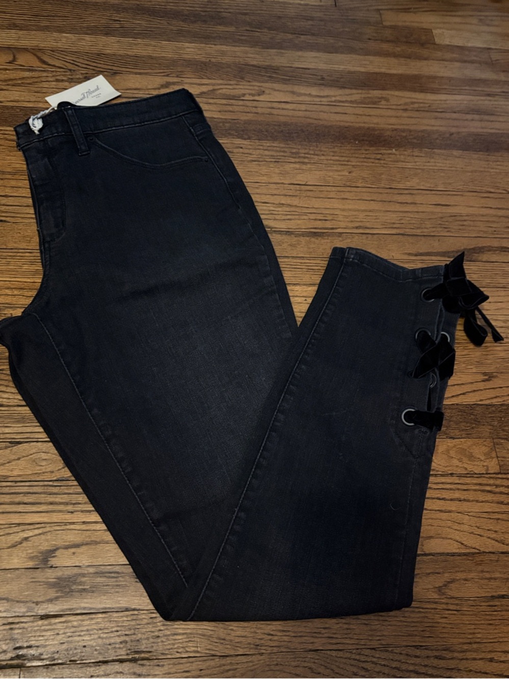 Universal Thread Black High-Rise Jeans with Side Lace-Up Bows